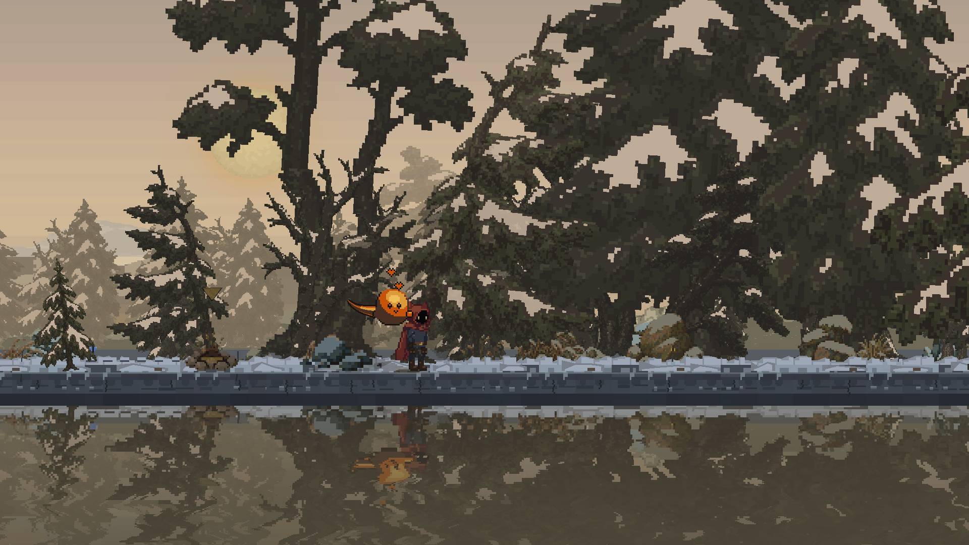 Snow-covered pines and the wanderer in the winter biome